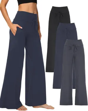 1/3 Pack Wide Leg Yoga Pants for Women, Comfy Lounge Pajama Sweatpants Loose Causal Palazzo with Pockets