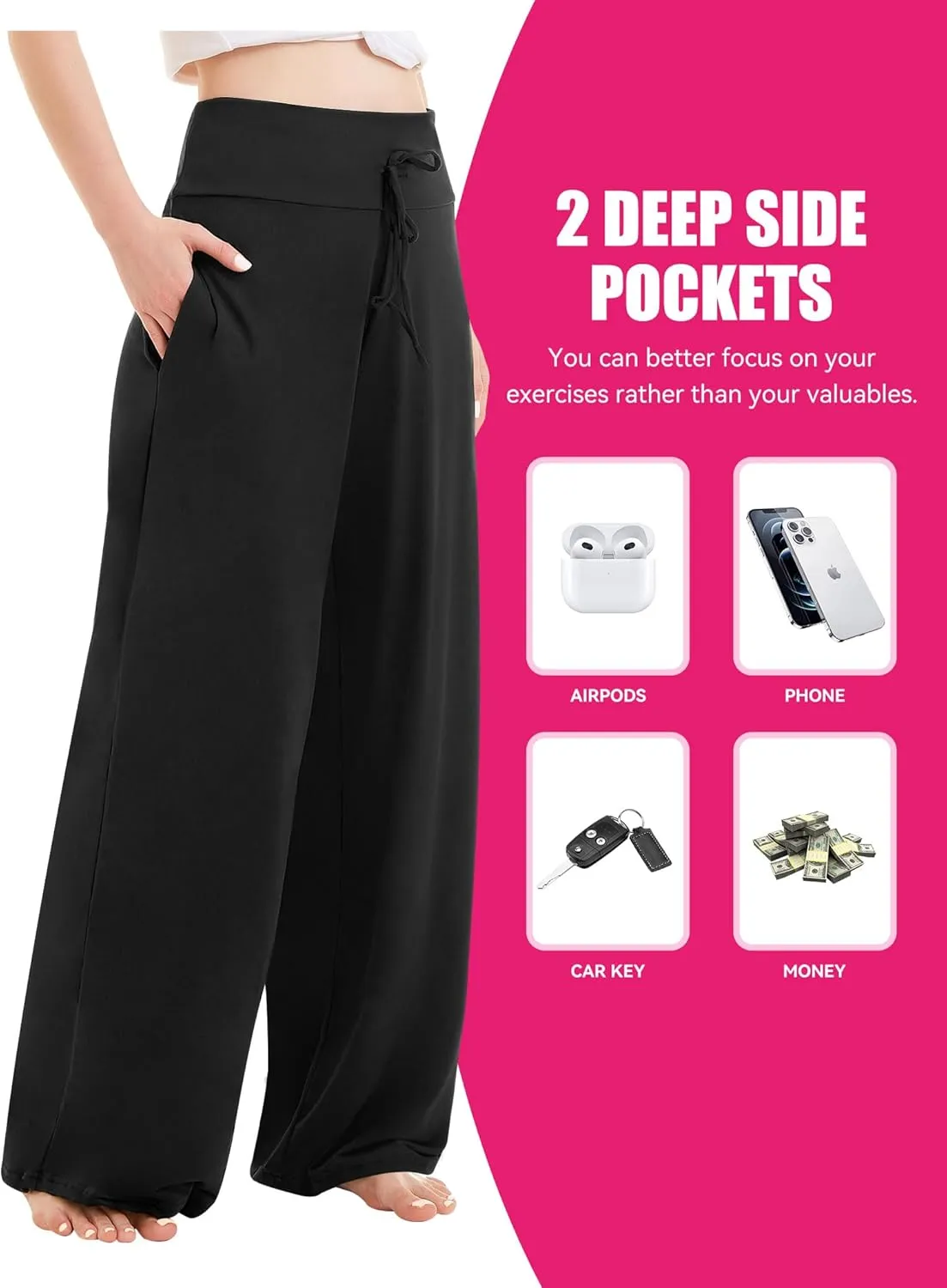 1/3 Pack Wide Leg Yoga Pants for Women, Comfy Lounge Pajama Sweatpants Loose Causal Palazzo with Pockets