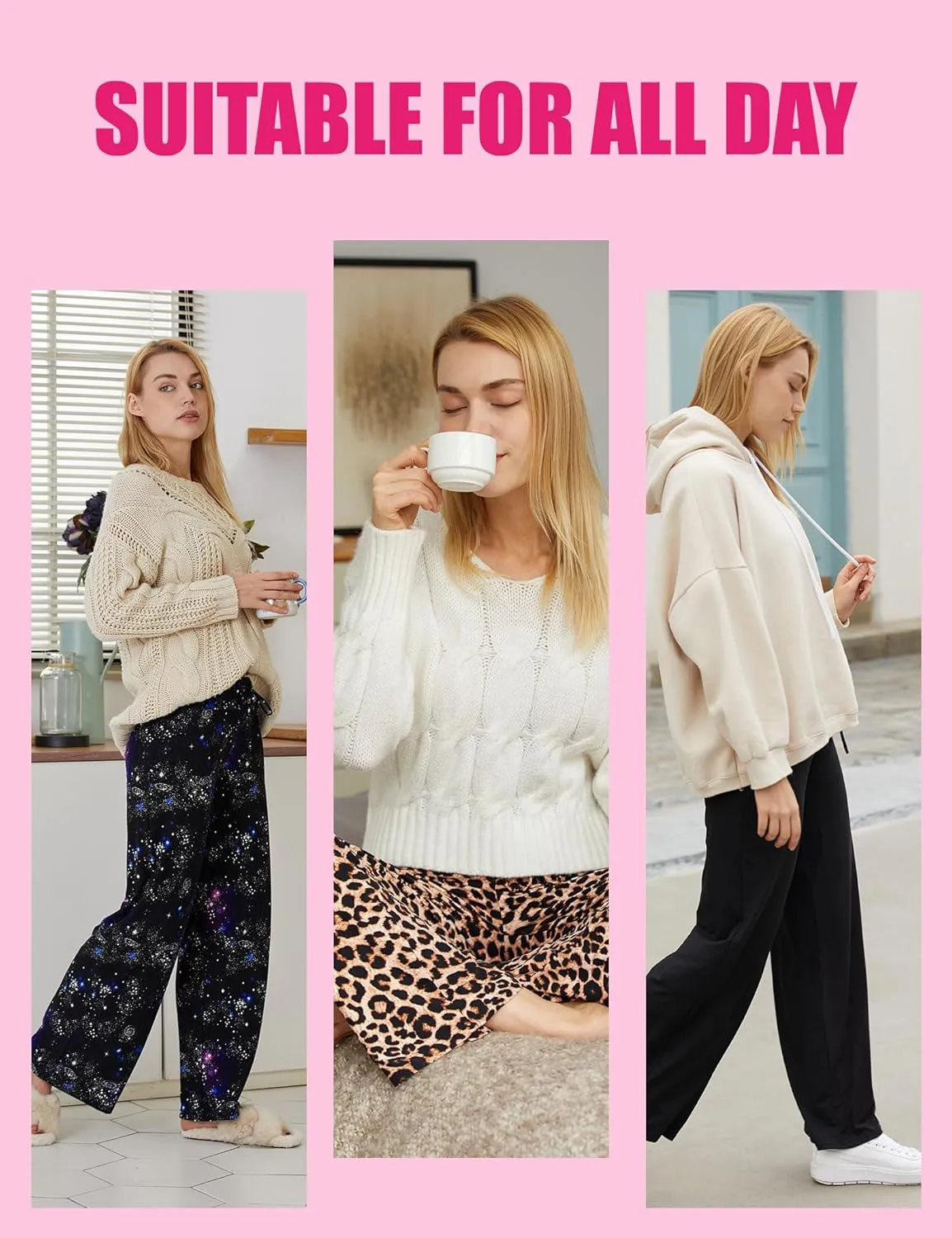 1/3 Pack Wide Leg Yoga Pants for Women, Comfy Lounge Pajama Sweatpants Loose Causal Palazzo with Pockets