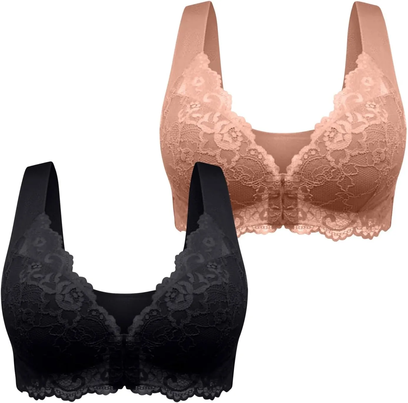 2 Pack Bras for Women Front Closure No Underwire Push Up Bralettes Lace Wireless Bra Plus Size Comfortable Underwear