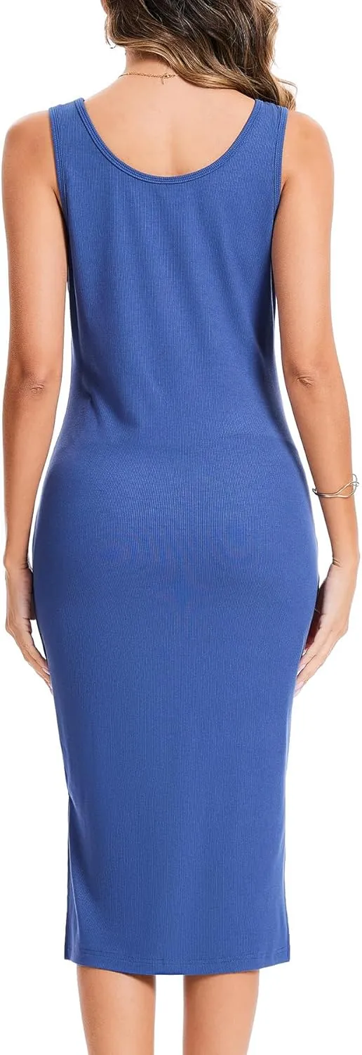 2 Pack Casual Maternity Skirt Summer Pregnancy Dress Sleeveless Side Split Midi for Pregnant Women