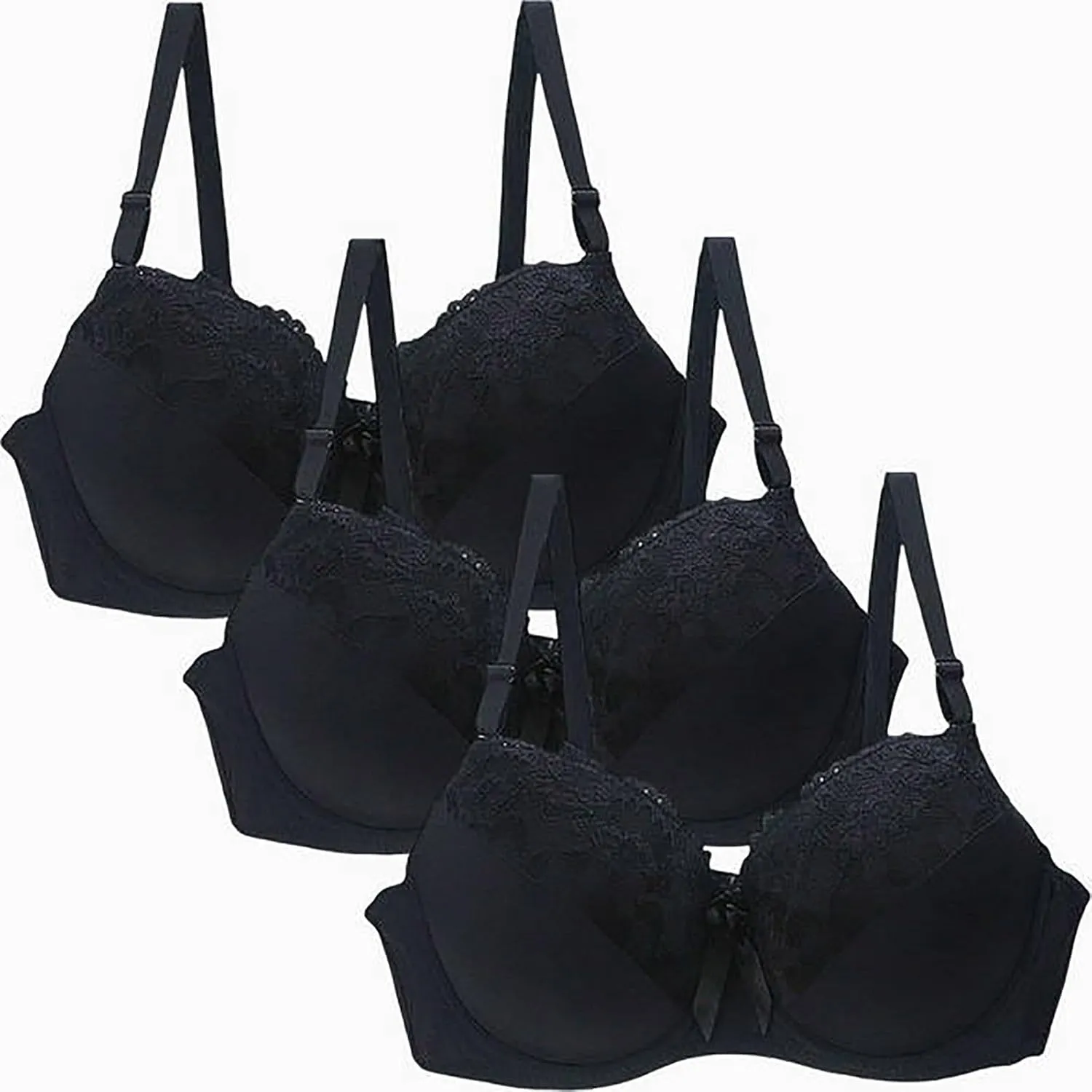 3 Pack Bras for Women Lace No Underwire Push Up Bralettes Wireless Adjustable Everyday Bra Comfy Breathable Underwear