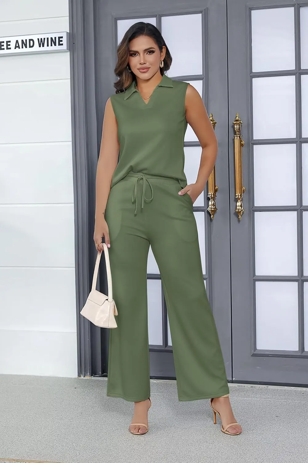 Adogirl 2 Piece Casual Pants Sets for Women Summer Two Piece Outfits Sleeveless Vacation Tank Tops Wide Leg Capri Pants