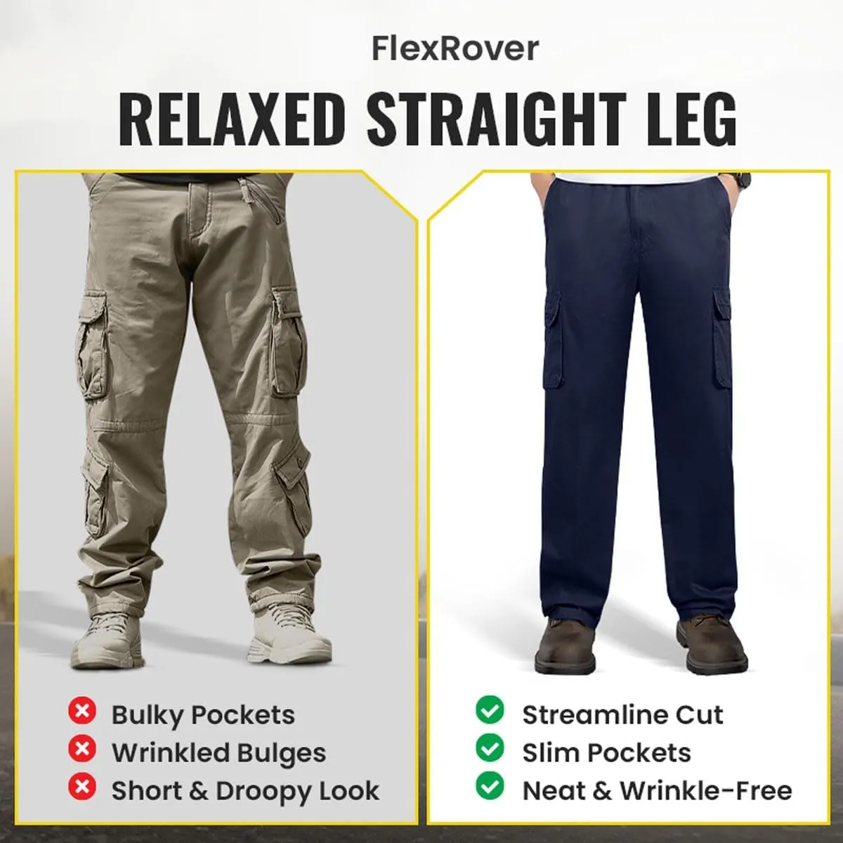 Adorlina Flex Cargo Pants for Mens with 6 Pockets, Flexrover - Ultra Comfort Flex Fit Multi-Pocket Durable Pants