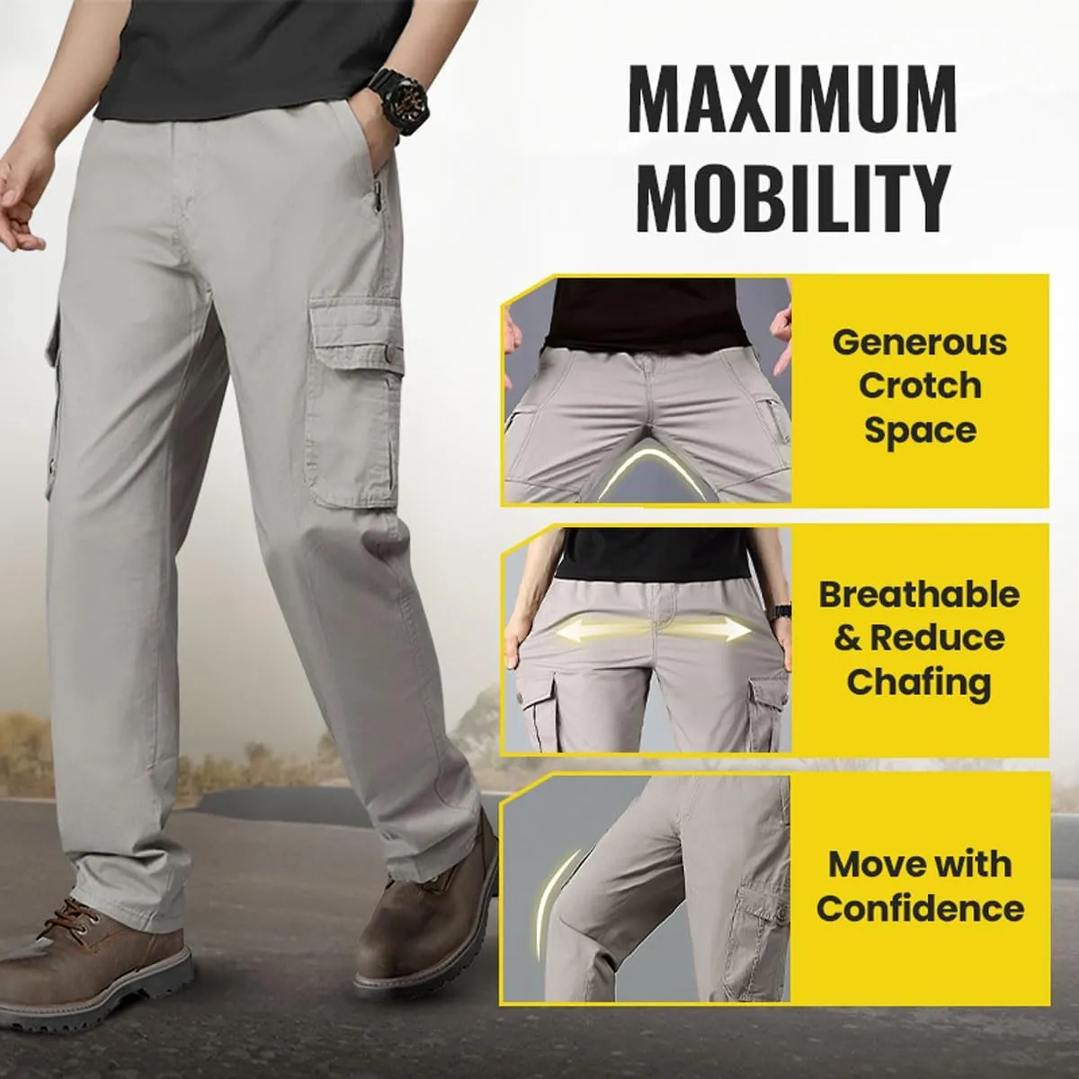 Adorlina Flex Cargo Pants for Mens with 6 Pockets, Flexrover - Ultra Comfort Flex Fit Multi-Pocket Durable Pants