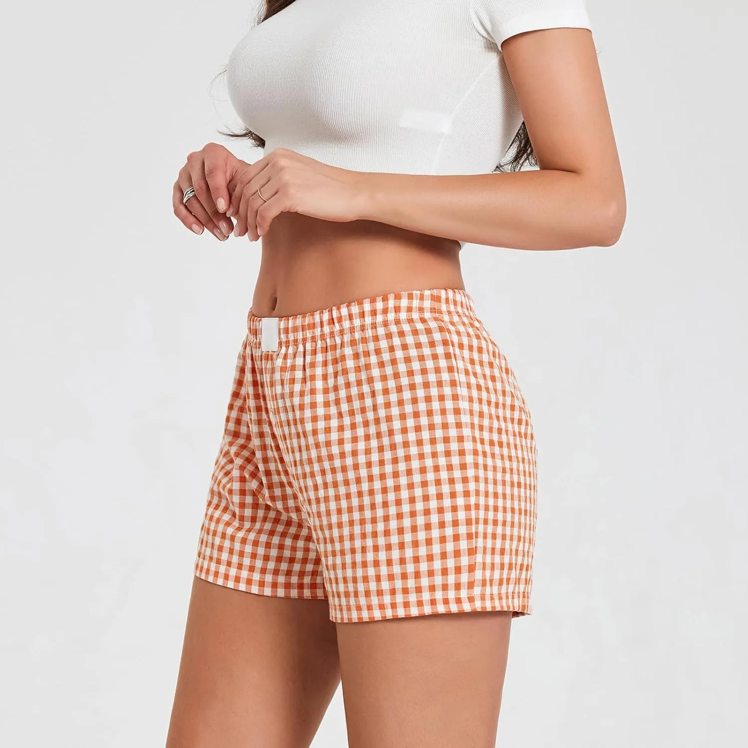 Amiblvowa Women Boxer Shorts Low Waisted PJ Elastic Comfortable Y2k Pajamas Plaid Striped Gingham Lounge Home Clothing