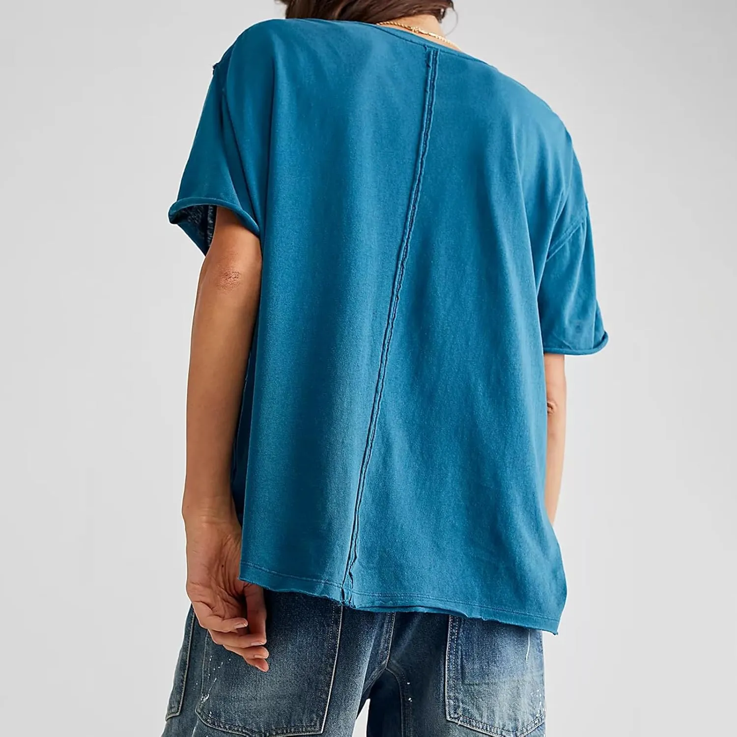 Aonoapll Women Y2k Basic Oversized T Shirts Casual Loose Fit Crewneck Short Sleeve Tops Summer Going Out Solid Tees