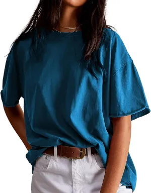 Aonoapll Women Y2k Basic Oversized T Shirts Casual Loose Fit Crewneck Short Sleeve Tops Summer Going Out Solid Tees