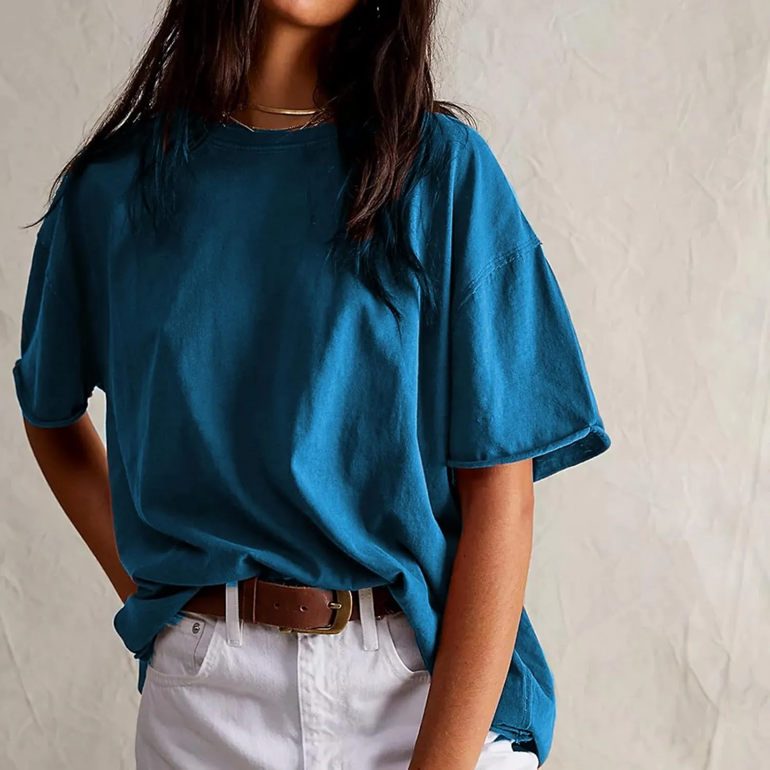 Aonoapll Women Y2k Basic Oversized T Shirts Casual Loose Fit Crewneck Short Sleeve Tops Summer Going Out Solid Tees