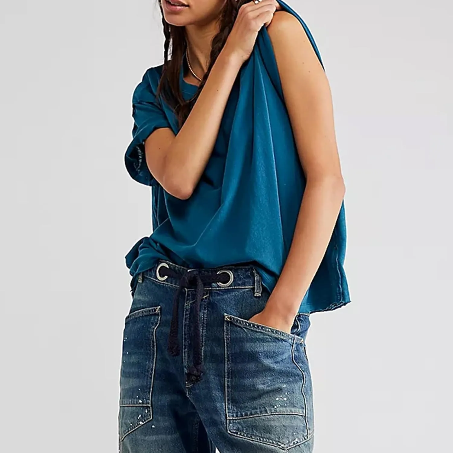 Aonoapll Women Y2k Basic Oversized T Shirts Casual Loose Fit Crewneck Short Sleeve Tops Summer Going Out Solid Tees