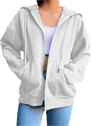 Aopwsrlyi Women's Casual Full Zip Up Hoodie Oversized Long Sleeve Hooded Sweatshirt with Pockets