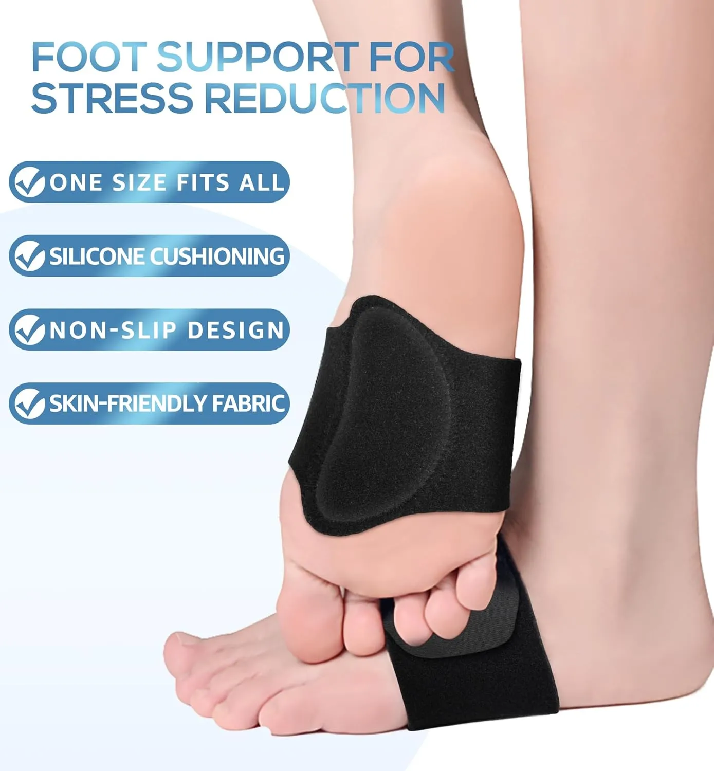 Arch Support Brace (2 Pack) – Adjustable, Non-Slip Arch Wraps with Soft Elastic Silicone Pads for Foot Care, Flat & Fallen Arches, High Arch, Plantar Fasciitis Relief – Fits All Shoes (Black)