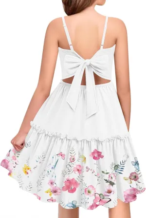 Arshiner Girls Tie Back Dress Spaghetti Strap Ruffle Hem Casual Summer Beach Sundress with Pockets