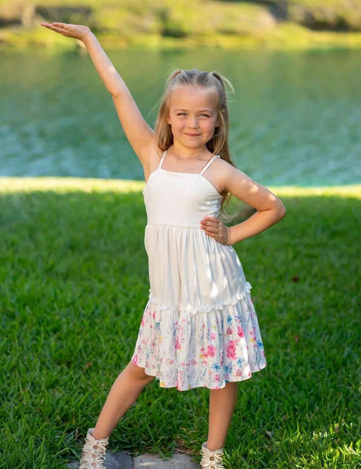 Arshiner Girls Tie Back Dress Spaghetti Strap Ruffle Hem Casual Summer Beach Sundress with Pockets