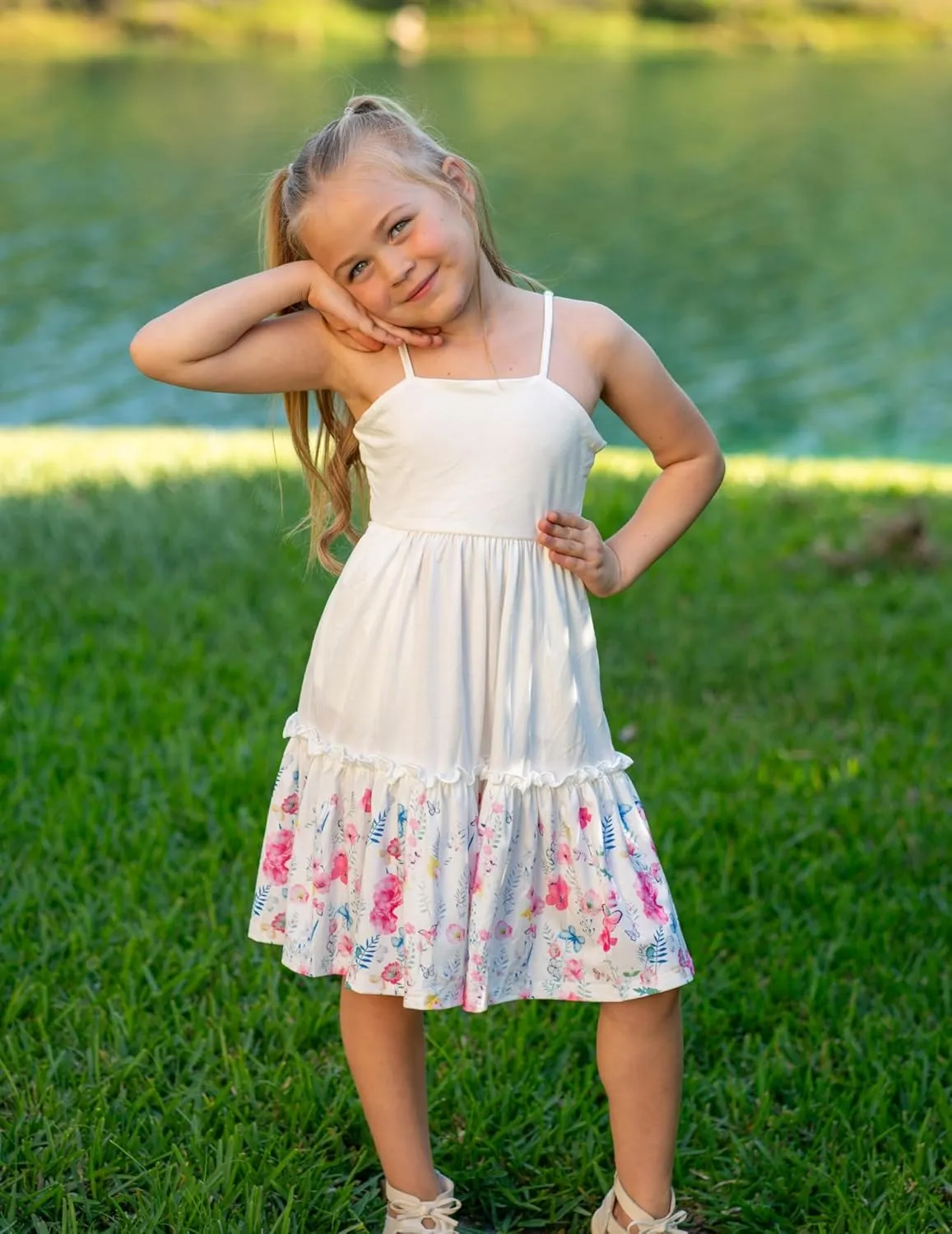 Arshiner Girls Tie Back Dress Spaghetti Strap Ruffle Hem Casual Summer Beach Sundress with Pockets