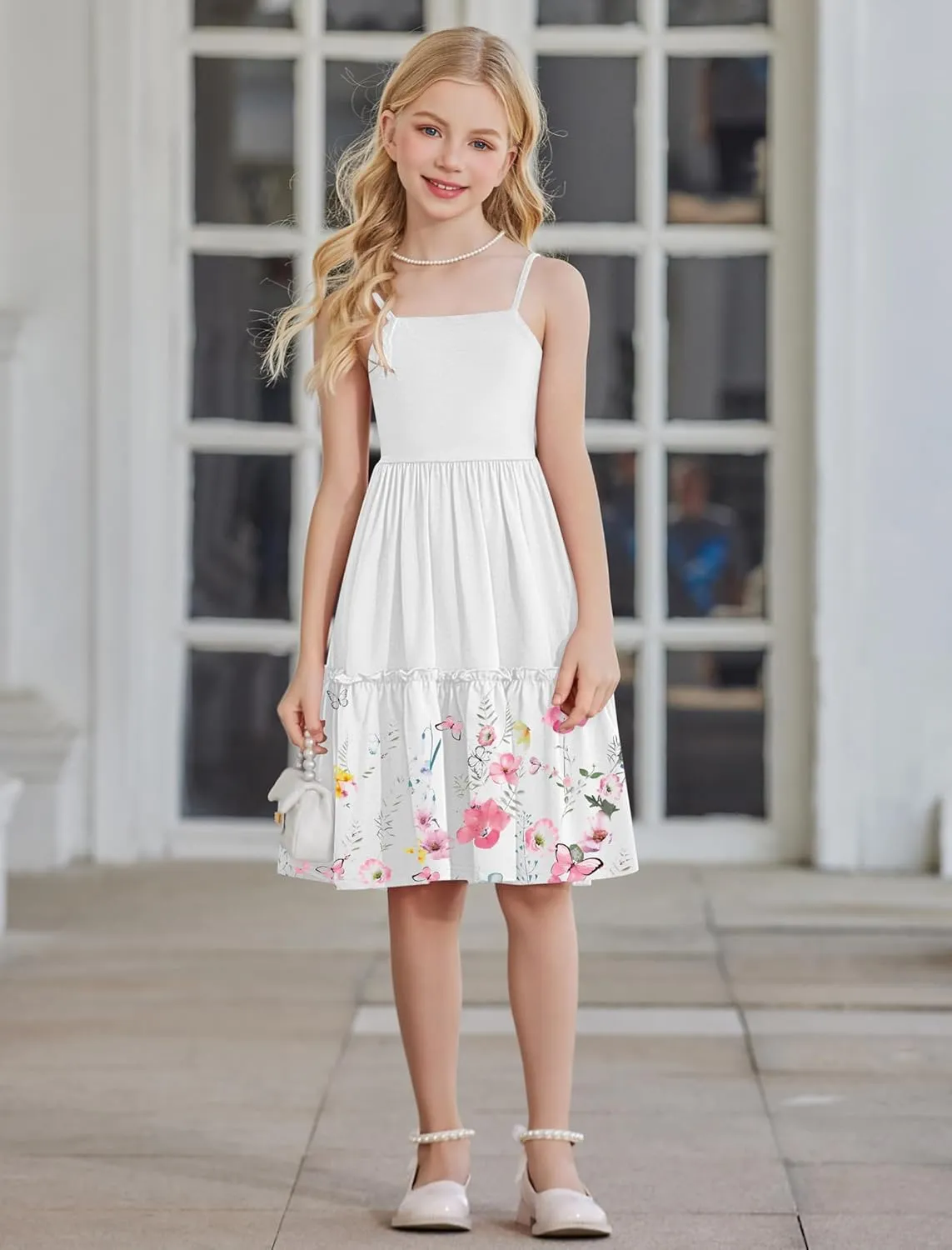 Arshiner Girls Tie Back Dress Spaghetti Strap Ruffle Hem Casual Summer Beach Sundress with Pockets