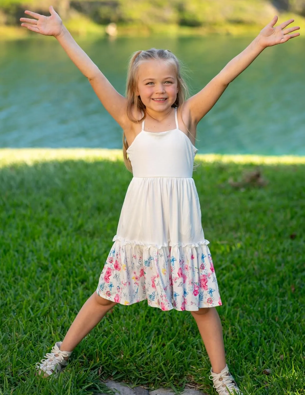 Arshiner Girls Tie Back Dress Spaghetti Strap Ruffle Hem Casual Summer Beach Sundress with Pockets