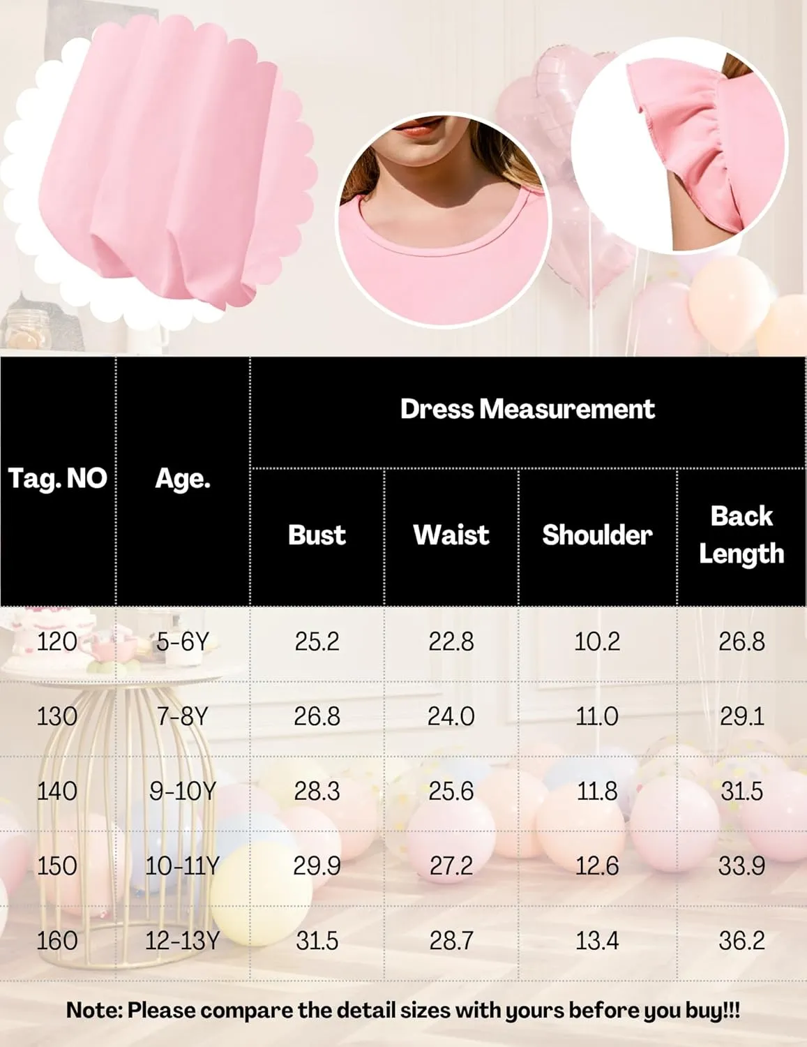Arshiner Tween Girls Summer Bubble Dress Ruffle Sleeve Casual Party Midi Dresses