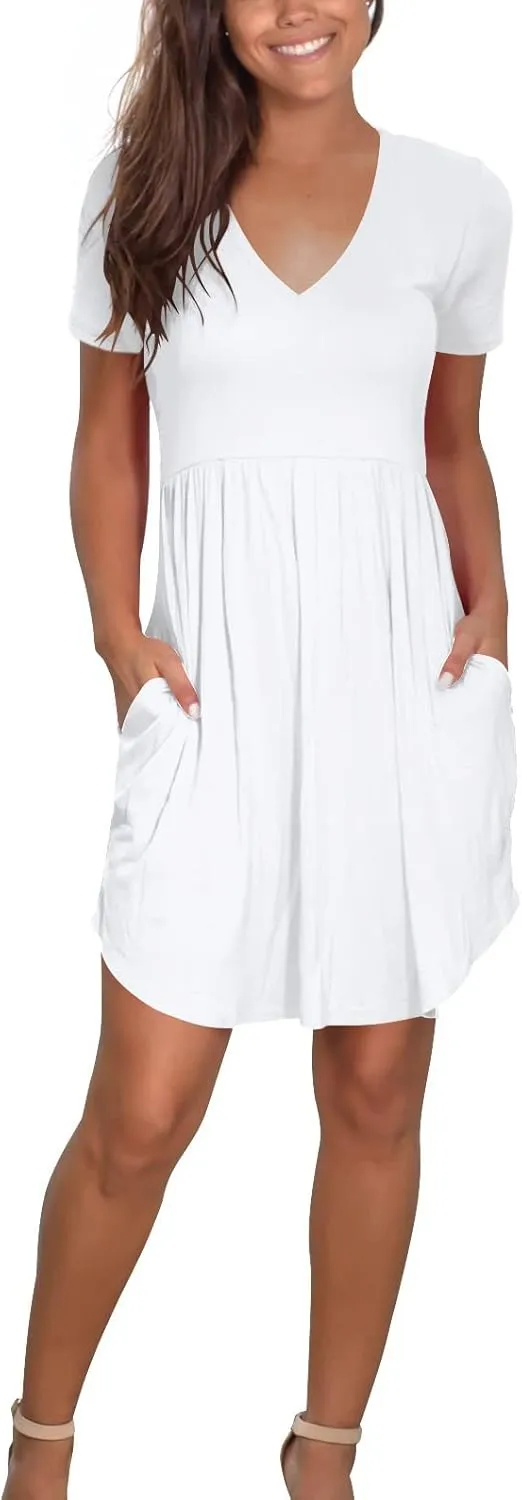 Atizon Women's Casual Crew Neck Dress for Women Short Sleeve Tunic Beach Dresses Summer
