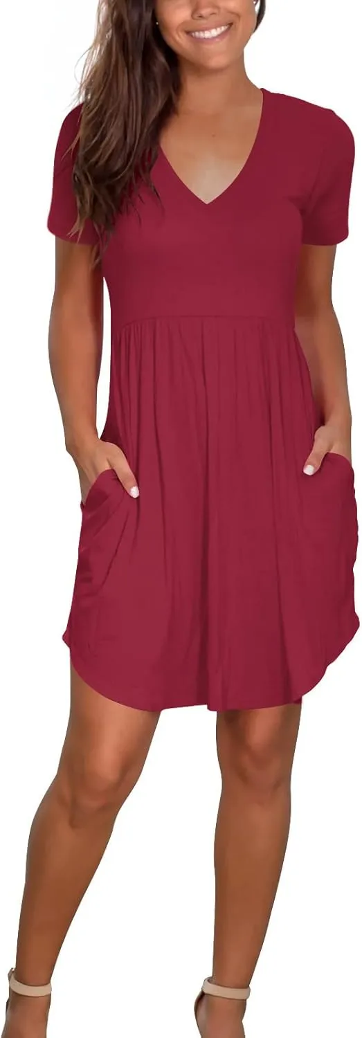 Atizon Women's Casual Crew Neck Dress for Women Short Sleeve Tunic Beach Dresses Summer
