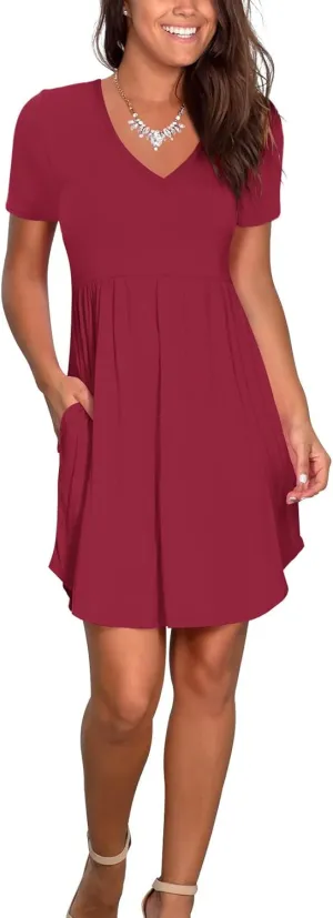 Atizon Women's Casual Crew Neck Dress for Women Short Sleeve Tunic Beach Dresses Summer