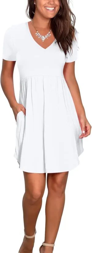 Atizon Women's Casual Crew Neck Dress for Women Short Sleeve Tunic Beach Dresses Summer