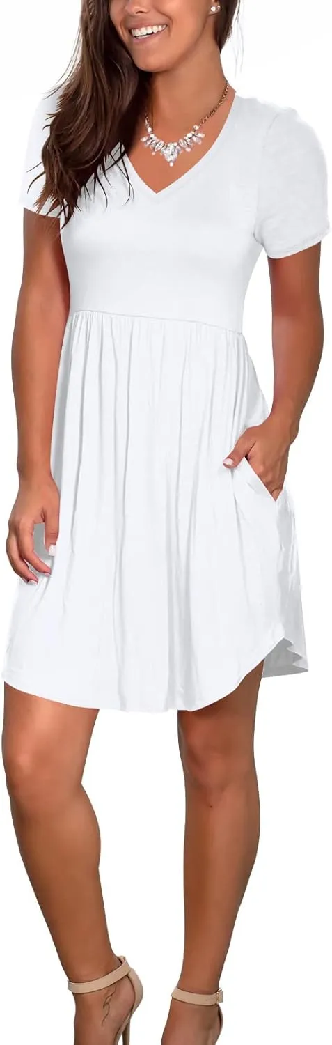 Atizon Women's Casual Crew Neck Dress for Women Short Sleeve Tunic Beach Dresses Summer