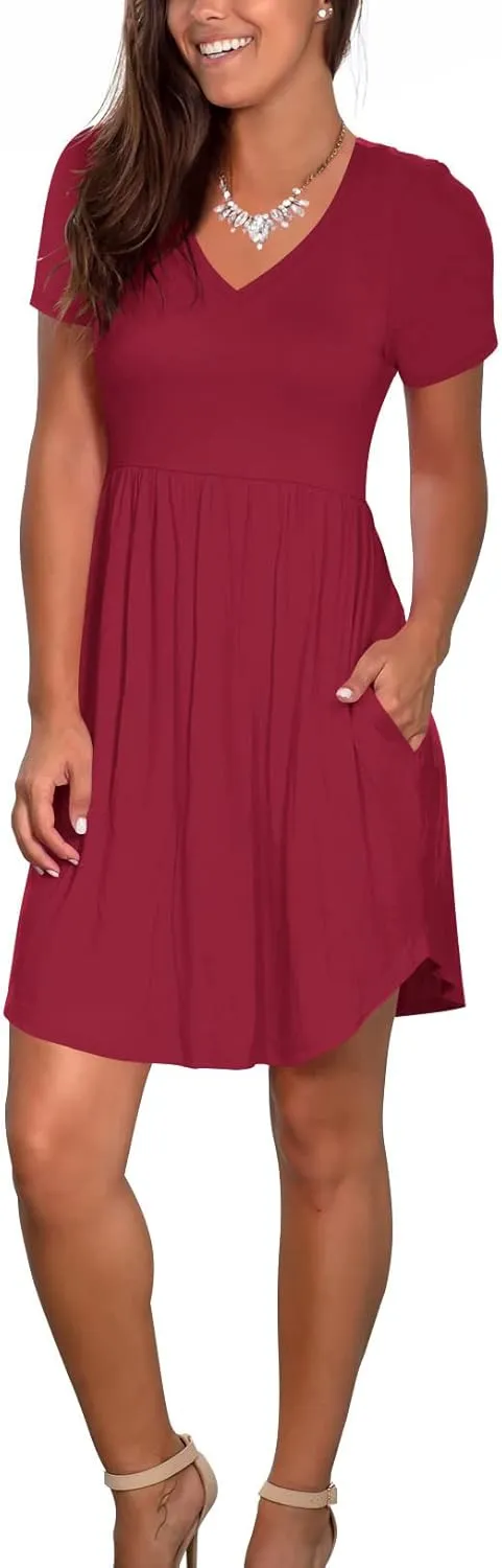 Atizon Women's Casual Crew Neck Dress for Women Short Sleeve Tunic Beach Dresses Summer
