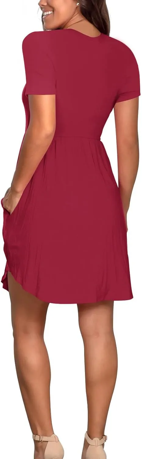 Atizon Women's Casual Crew Neck Dress for Women Short Sleeve Tunic Beach Dresses Summer