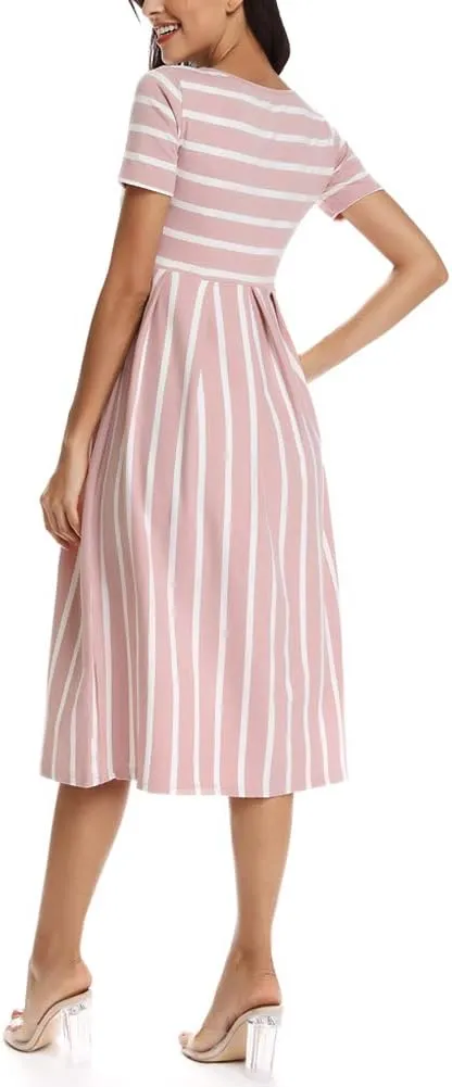 BBHoping Women’s Casual Striped Maternity Dress Short Knee Length Pregnancy Clothes for Baby Shower