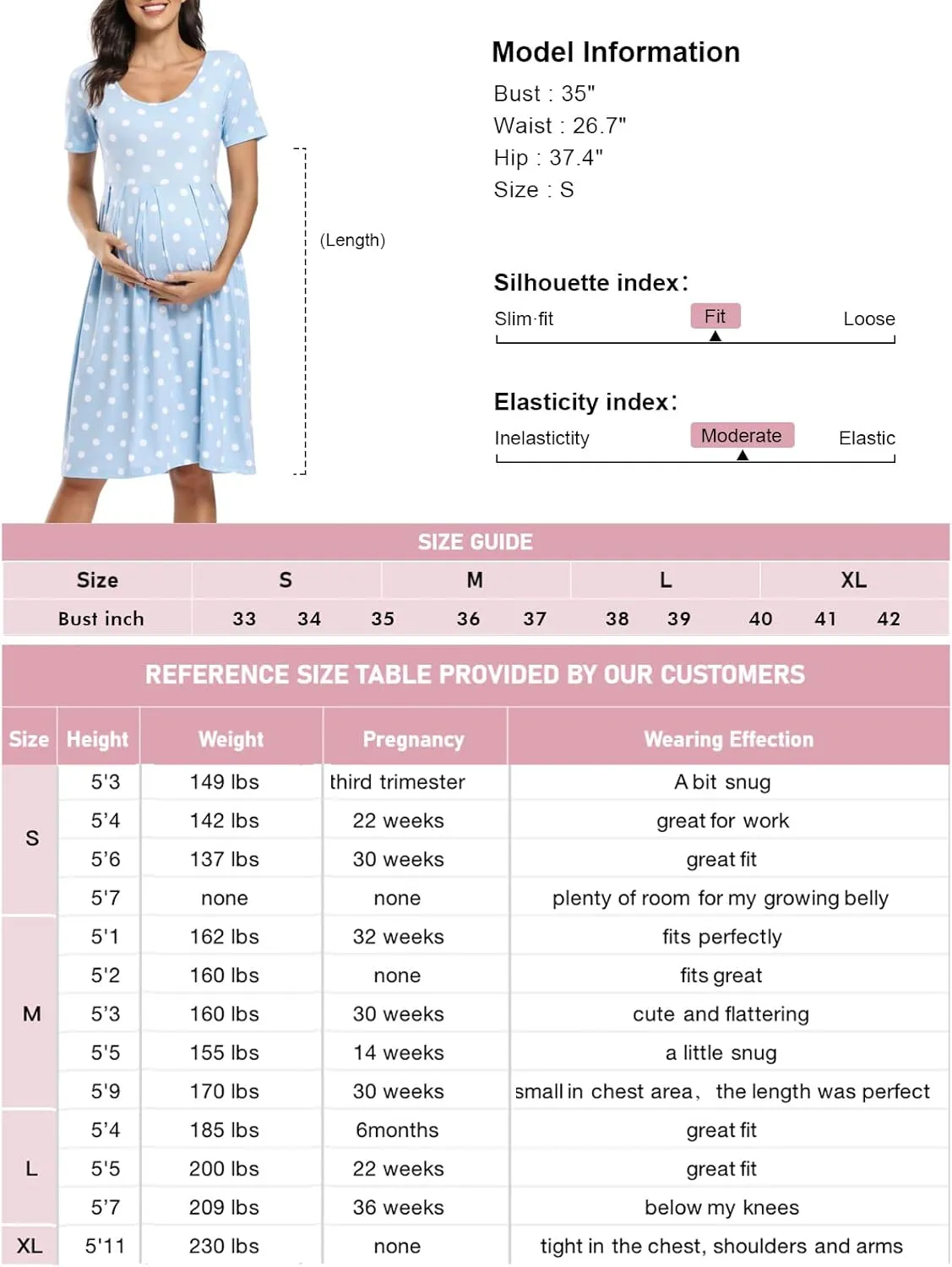 BBHoping Women’s Casual Striped Maternity Dress Short Knee Length Pregnancy Clothes for Baby Shower