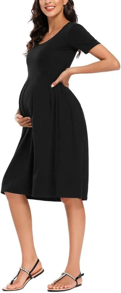 BBHoping Women’s Casual Striped Maternity Dress Short Knee Length Pregnancy Clothes for Baby Shower