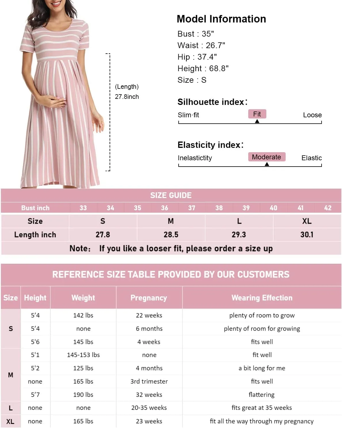 BBHoping Women’s Casual Striped Maternity Dress Short Knee Length Pregnancy Clothes for Baby Shower