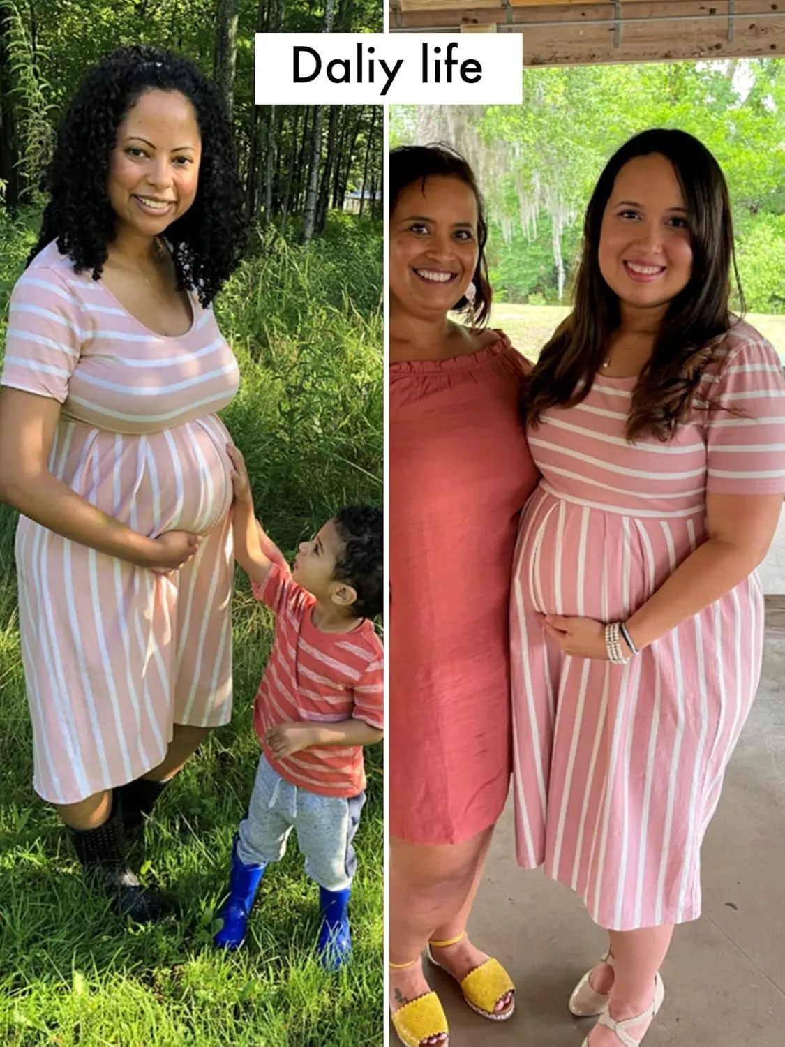 BBHoping Women’s Casual Striped Maternity Dress Short Knee Length Pregnancy Clothes for Baby Shower