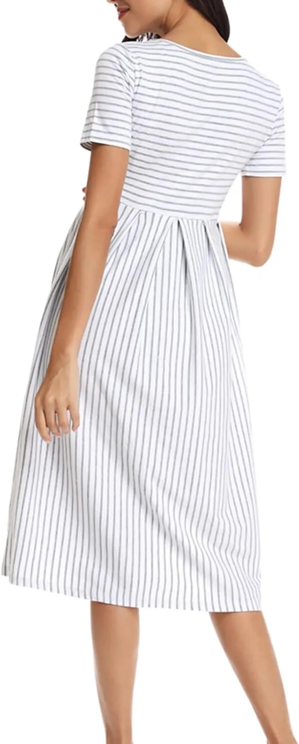 BBHoping Women’s Casual Striped Maternity Dress Short Knee Length Pregnancy Clothes for Baby Shower