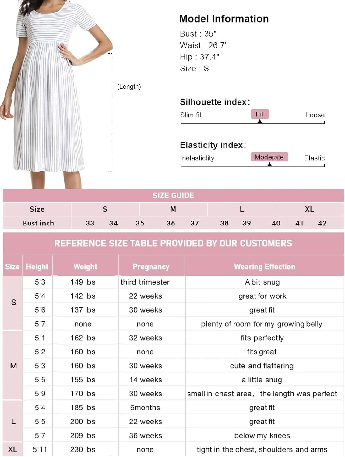 BBHoping Women’s Casual Striped Maternity Dress Short Knee Length Pregnancy Clothes for Baby Shower