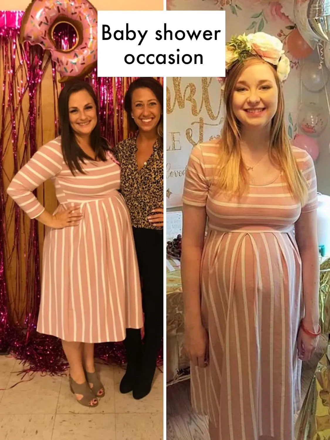 BBHoping Women’s Casual Striped Maternity Dress Short Knee Length Pregnancy Clothes for Baby Shower