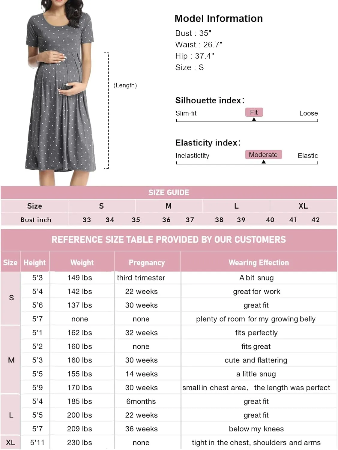 BBHoping Women’s Casual Striped Maternity Dress Short Knee Length Pregnancy Clothes for Baby Shower