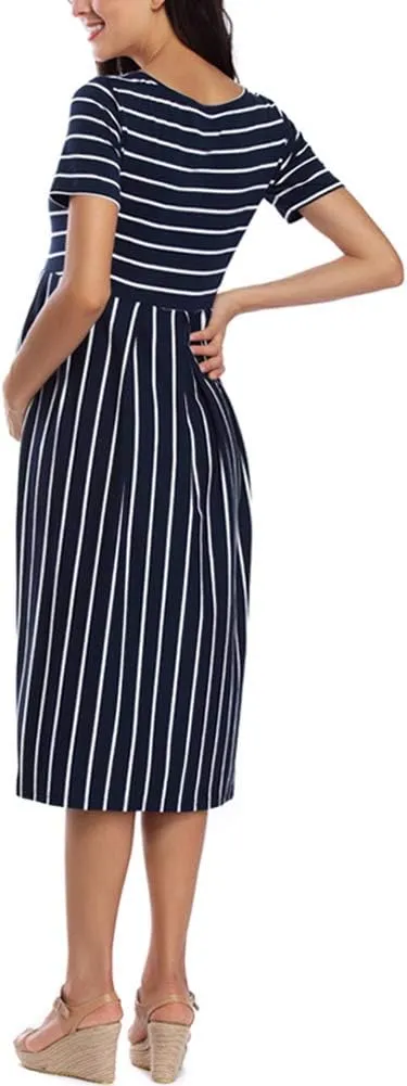 BBHoping Women’s Casual Striped Maternity Dress Short Knee Length Pregnancy Clothes for Baby Shower