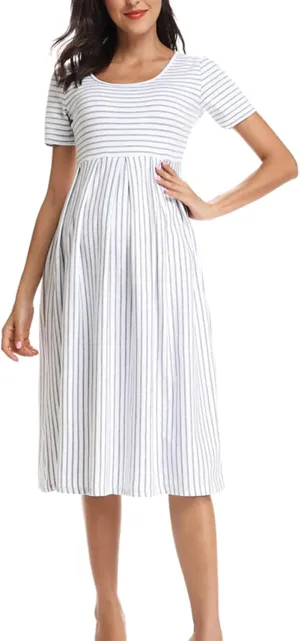 BBHoping Women’s Casual Striped Maternity Dress Short Knee Length Pregnancy Clothes for Baby Shower