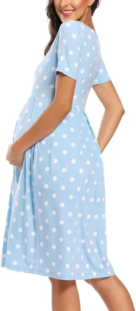 BBHoping Women’s Casual Striped Maternity Dress Short Knee Length Pregnancy Clothes for Baby Shower