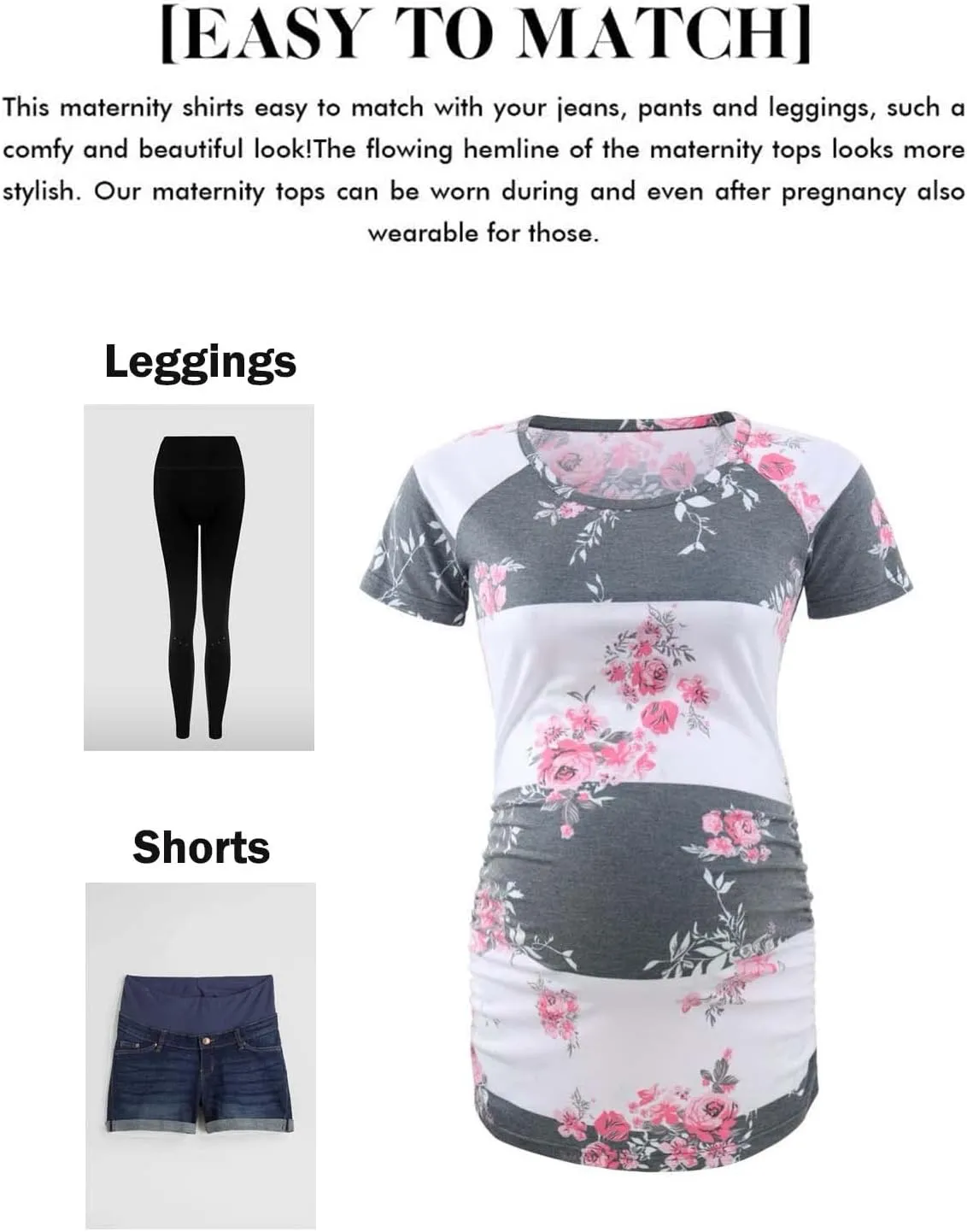 BBHoping Women's Maternity Tops Short & Long Sleeve Baseball Crew Neck Classic Side Ruched Pregnancy T-Shirt