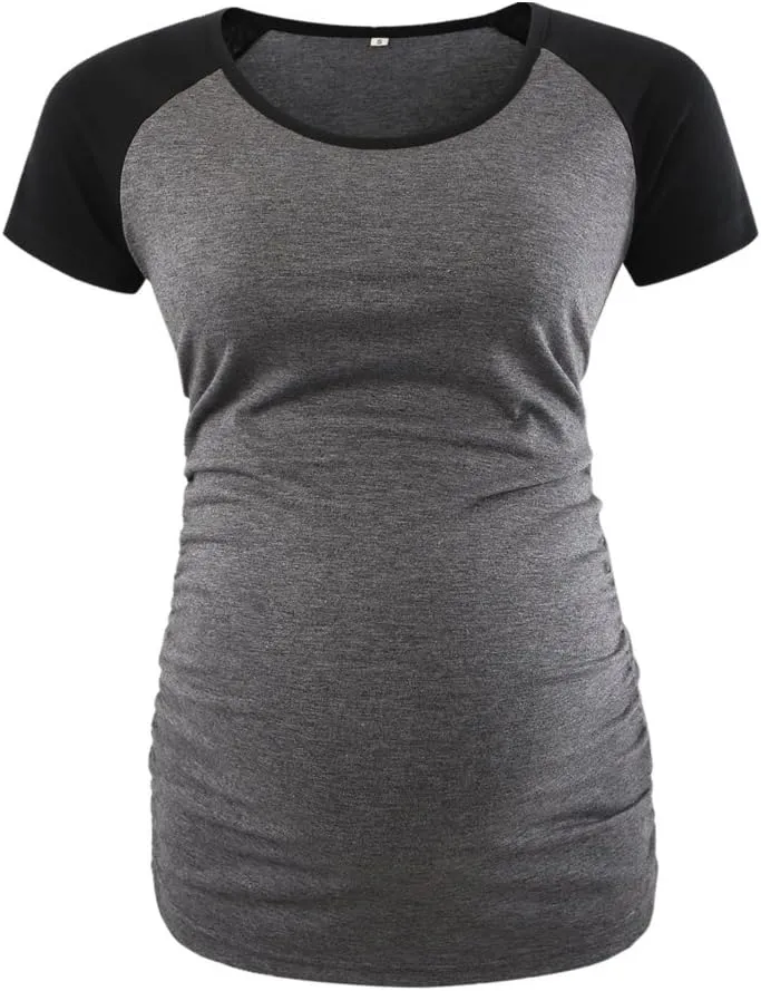BBHoping Women's Maternity Tops Short & Long Sleeve Baseball Crew Neck Classic Side Ruched Pregnancy T-Shirt