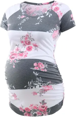 BBHoping Women's Maternity Tops Short & Long Sleeve Baseball Crew Neck Classic Side Ruched Pregnancy T-Shirt