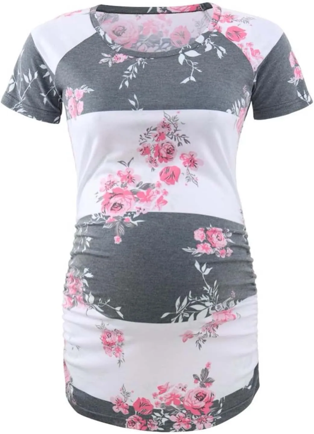 BBHoping Women's Maternity Tops Short & Long Sleeve Baseball Crew Neck Classic Side Ruched Pregnancy T-Shirt
