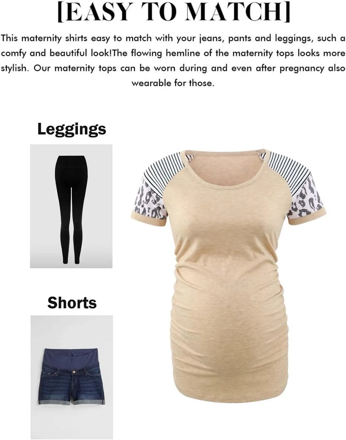 BBHoping Women's Maternity Tops Short & Long Sleeve Baseball Crew Neck Classic Side Ruched Pregnancy T-Shirt