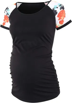 BBHoping Women's Maternity Tops Short & Long Sleeve Baseball Crew Neck Classic Side Ruched Pregnancy T-Shirt