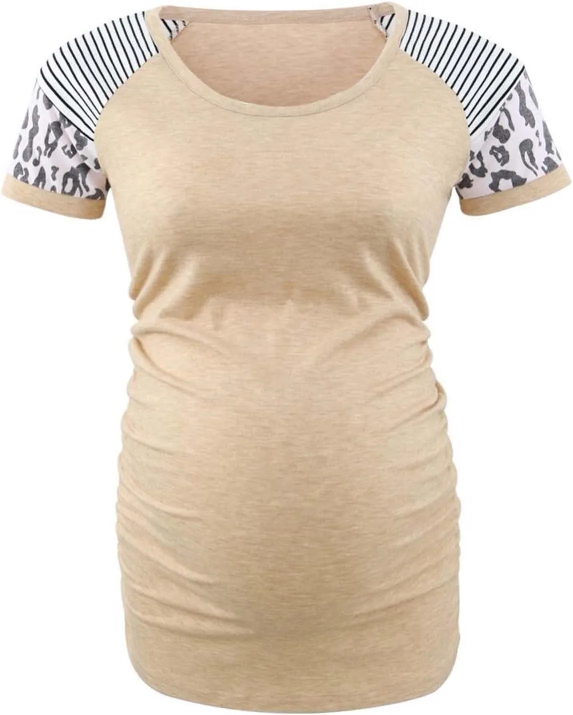 BBHoping Women's Maternity Tops Short & Long Sleeve Baseball Crew Neck Classic Side Ruched Pregnancy T-Shirt