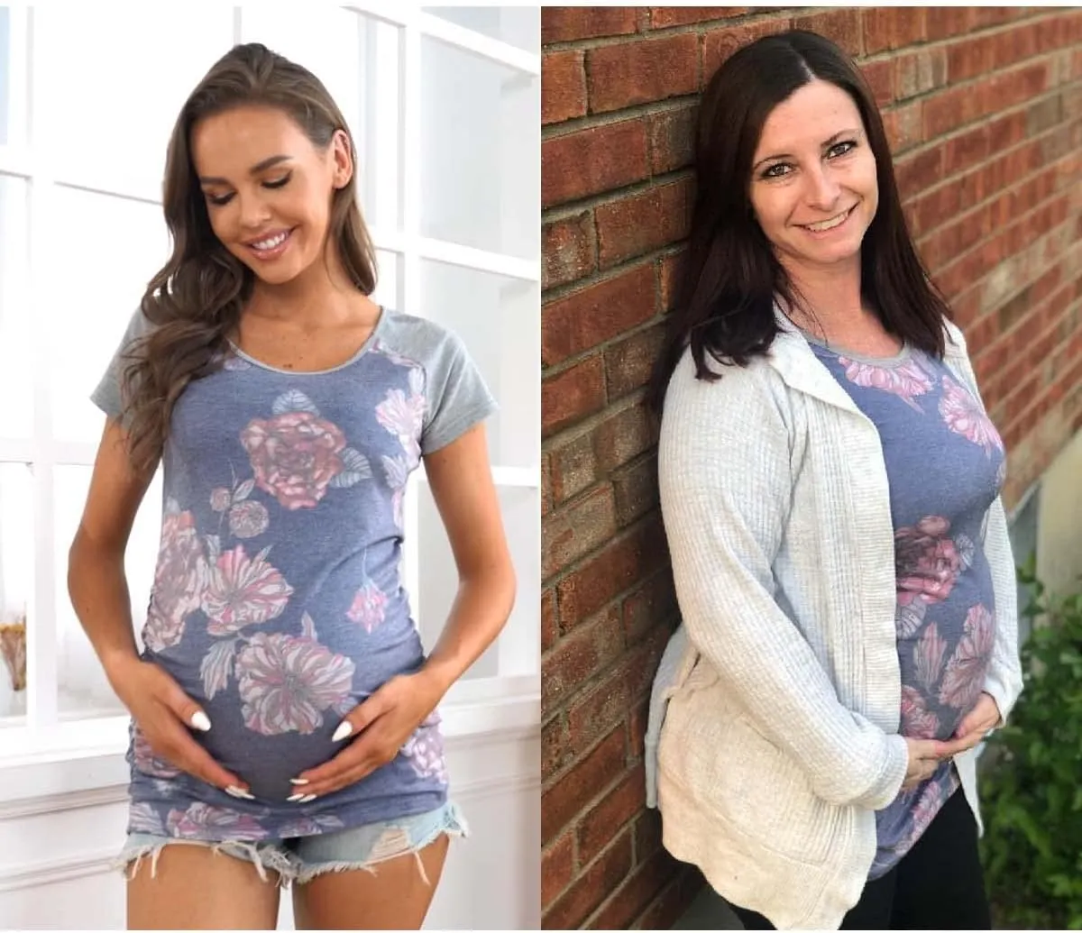 BBHoping Women's Maternity Tops Short & Long Sleeve Baseball Crew Neck Classic Side Ruched Pregnancy T-Shirt