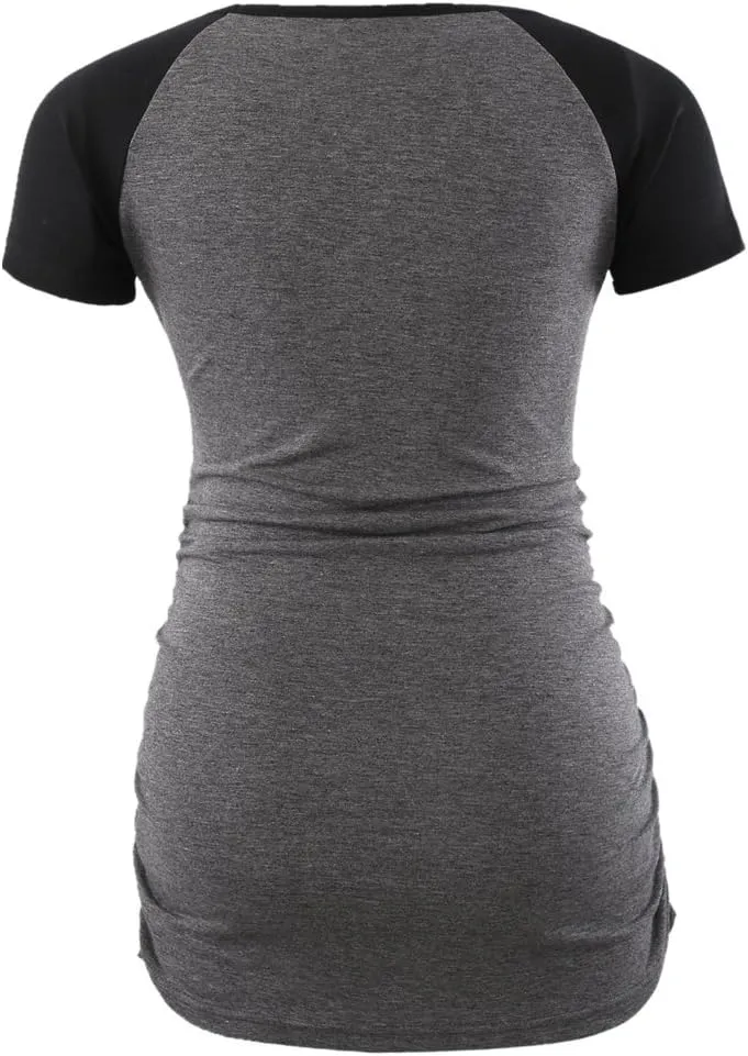 BBHoping Women's Maternity Tops Short & Long Sleeve Baseball Crew Neck Classic Side Ruched Pregnancy T-Shirt